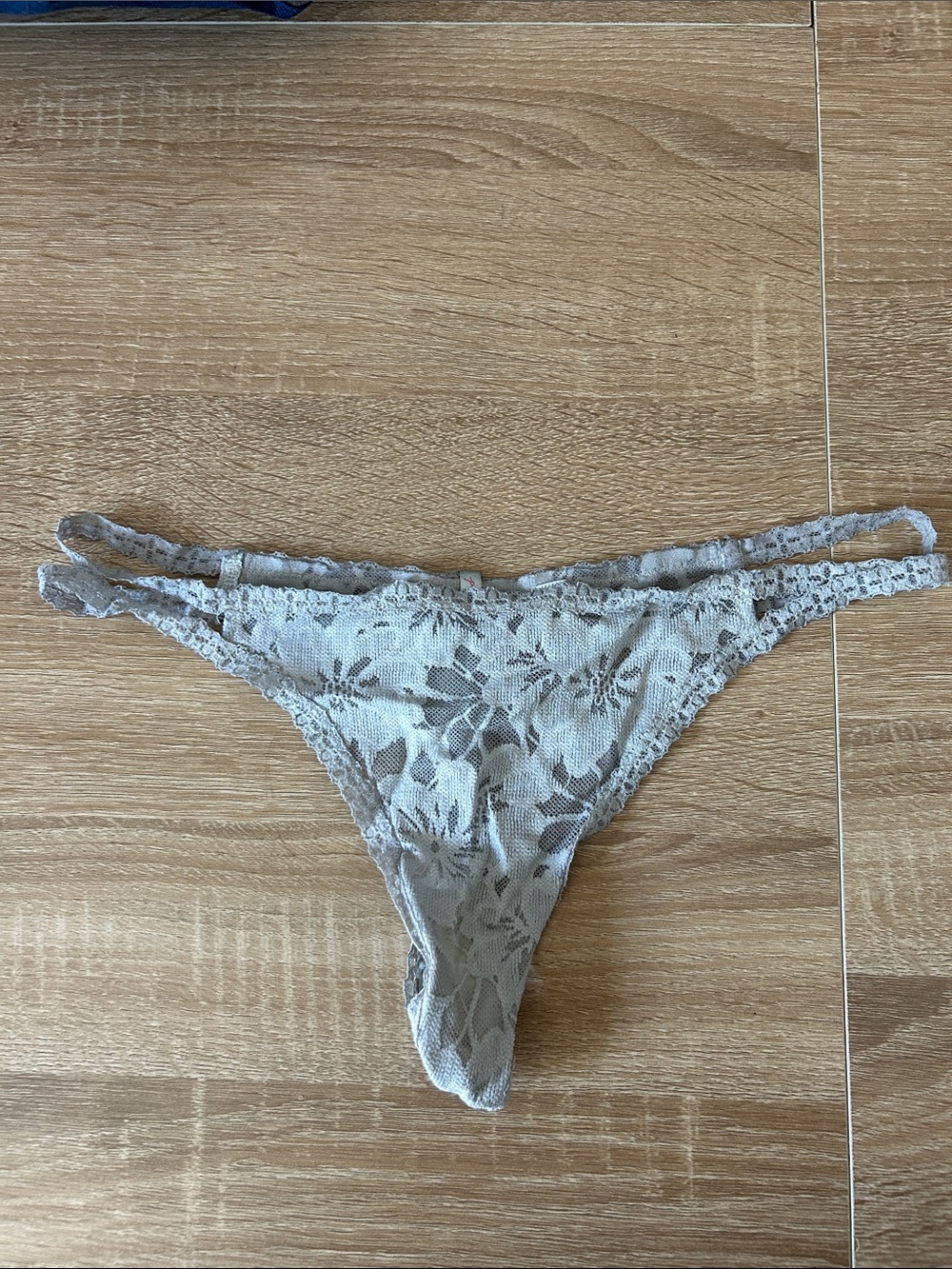 PINK Victoria's Secret Lace Thong Panty in Light Gray